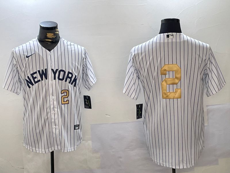 Men New York Yankees #2 Jeter White Stripe Fashion Nike 2024 MLB Jersey style 6->new york jets->NFL Jersey